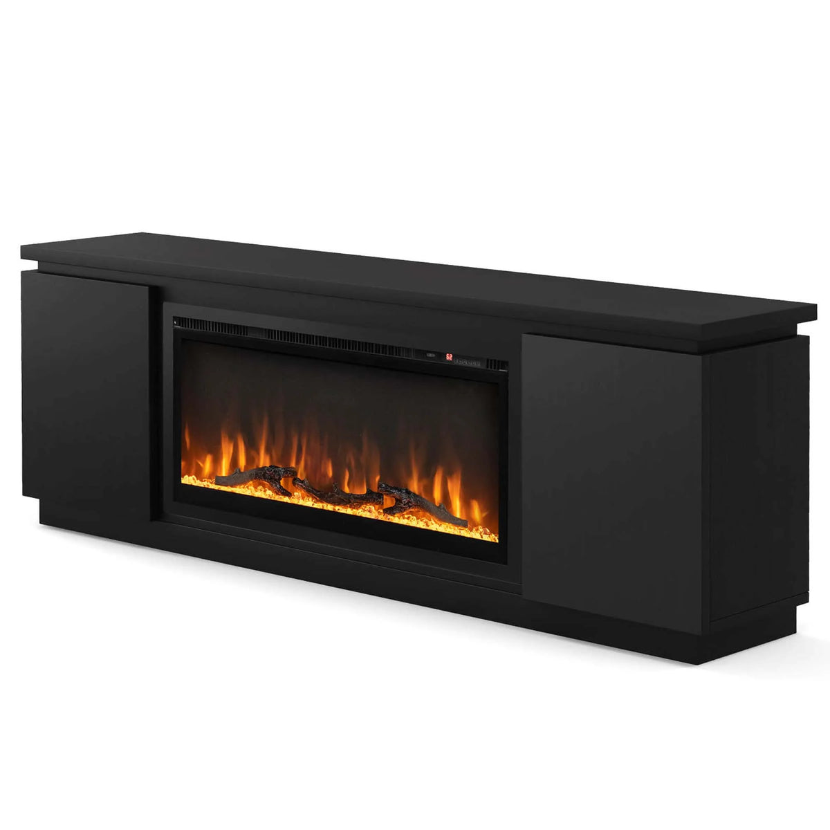 Costway Fireplace TV Stand for TVs up to 80" with Electric Fireplace 3 Adjustable Shelves Black