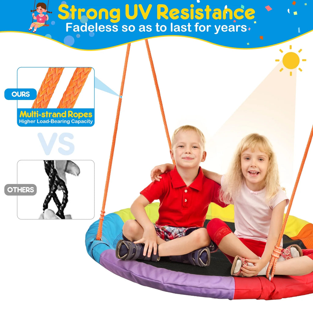 GIKPAL Swing Sets for Outside 440lbs Swing Set for 2-3 Kids Outdoor with Heavy-Duty Metal Frame & Adjustable Ropes Round Swing, Rainbow