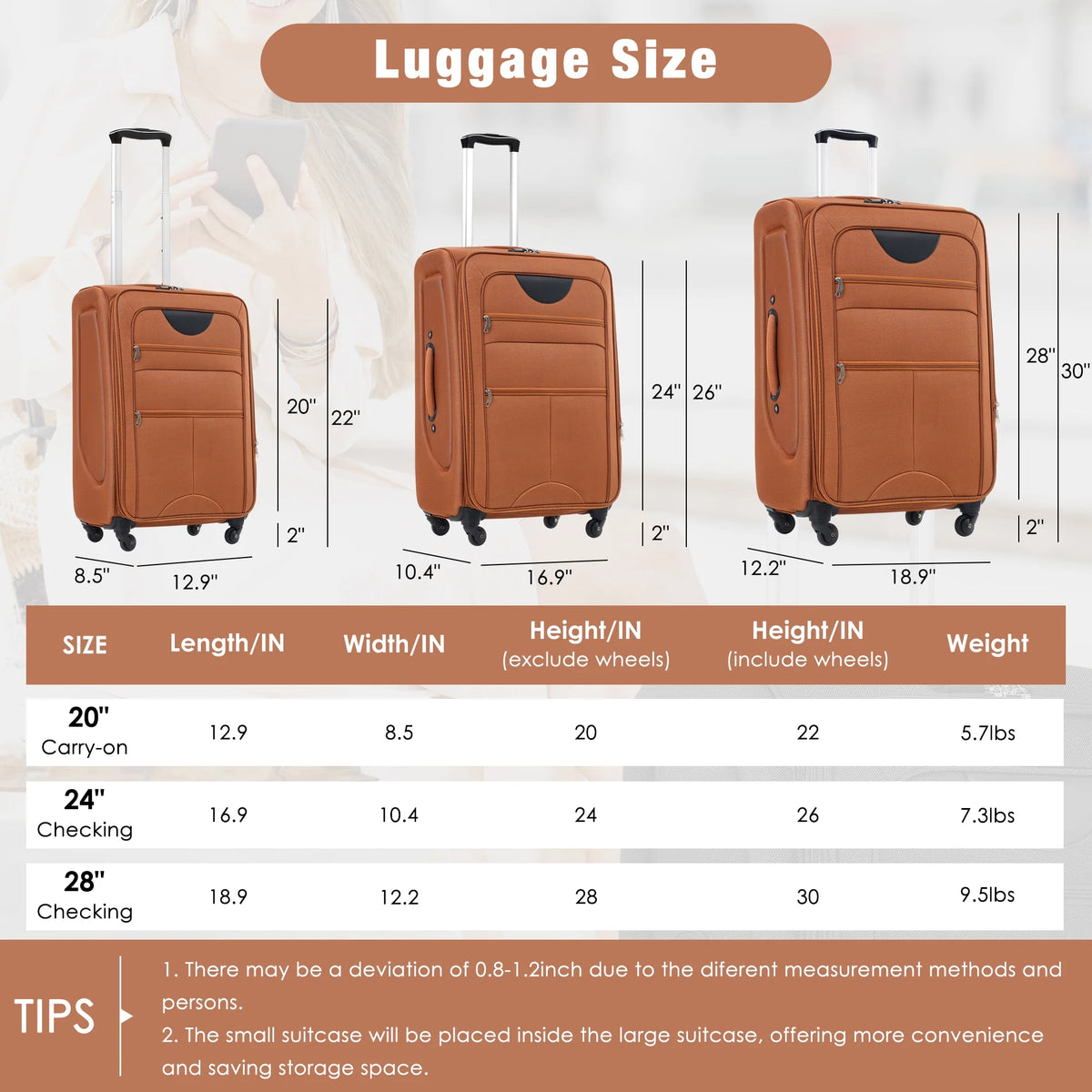 EUROCO 3 Piece Softside Luggage Set,Expandable Suitcase Set with TSA Lock and Spinner Wheels,Lightweight Suitcase for Men Women(20",24",28"),Black
