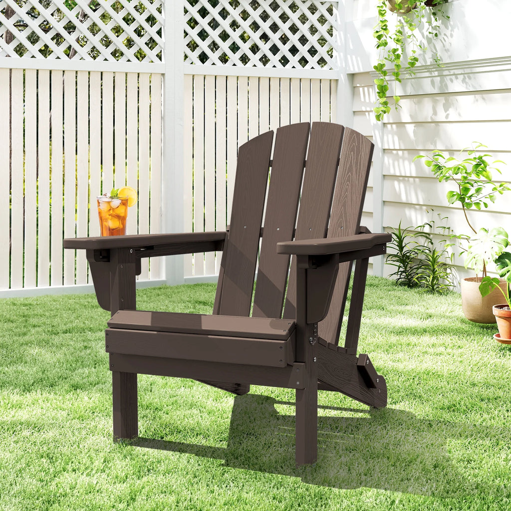 SERWALL Outdoor Adjustable Folding HDPE Adirondack Chairs Set of 2 with Cup Holder, Gray