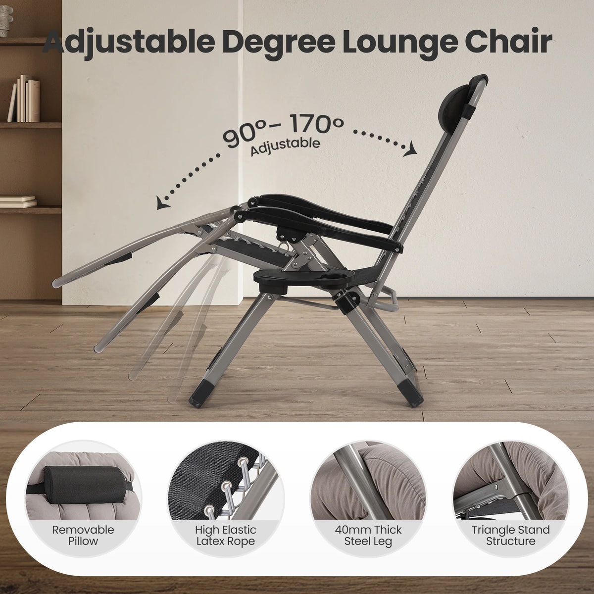 Naipo Zero Gravity Chair, Folding Adjustable Indoor Outdoor Foldable Padded Lounge Chair Reclining Lounge Chair with Removable Cushion, Headrest and Cup Holder, 353lbs