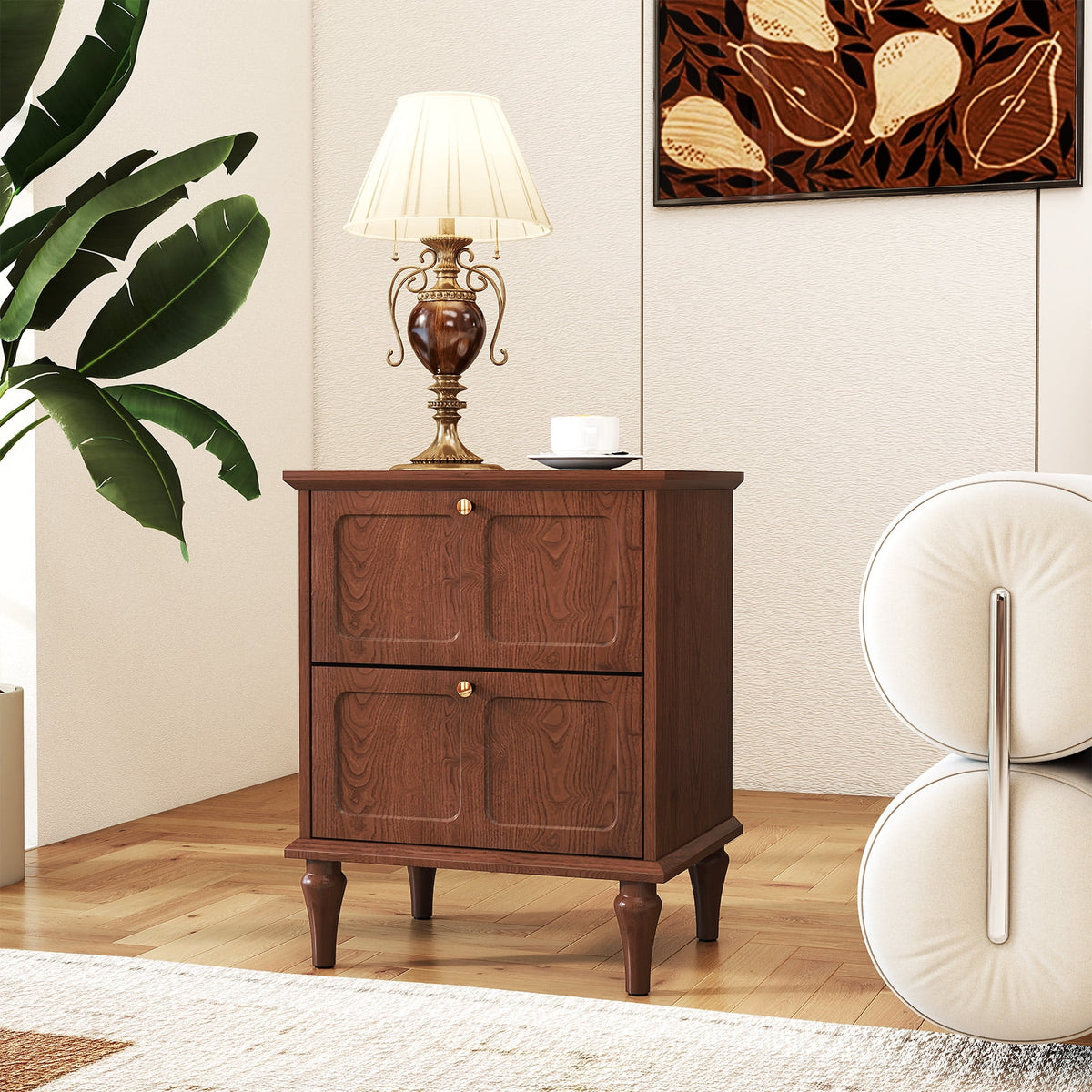 HLR 20" Mid Century Nightstands Set of 2 with Drawers, Wood Bedside Table End Table for Bedroom, Brown