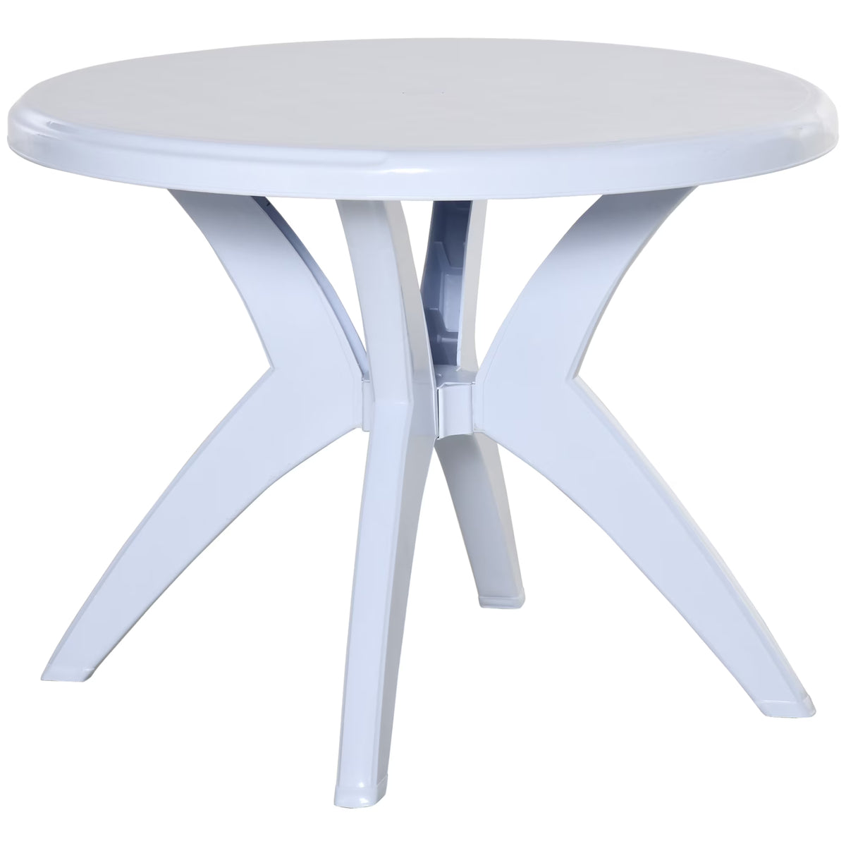 SKTPI Outdoor Plastic Dining Table w/ Umbrella Hole, Outdoor End Table, Patio Coffee Bistro Table for Indoor, Garden, Porch, Balcony, White