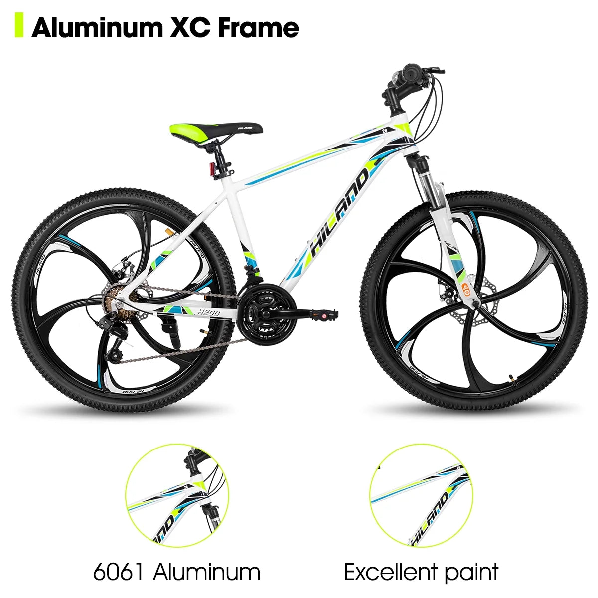 Hiland Mountain Bike, Multi-Spokes,Shimano 21 Speeds Drivetrain,Aluminum Frame 26 inch Wheels, Men's MTB Bicycle, White