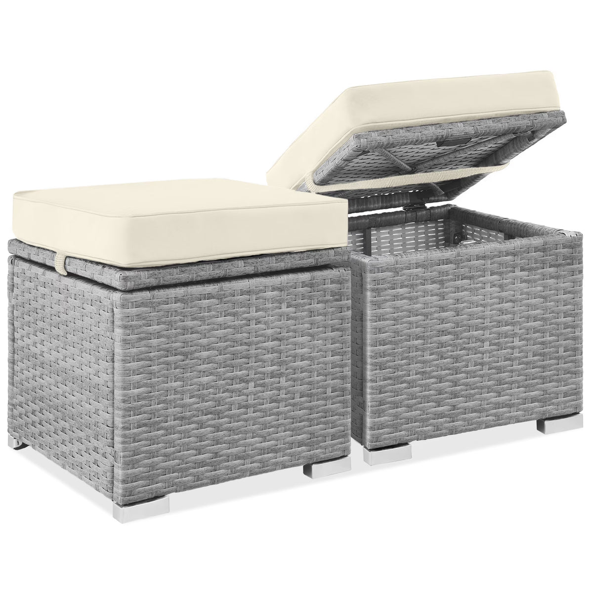 Best Choice Products Set of 2 Wicker Ottomans, Multipurpose Furniture w/ Removable Cushions - Brown/Beige