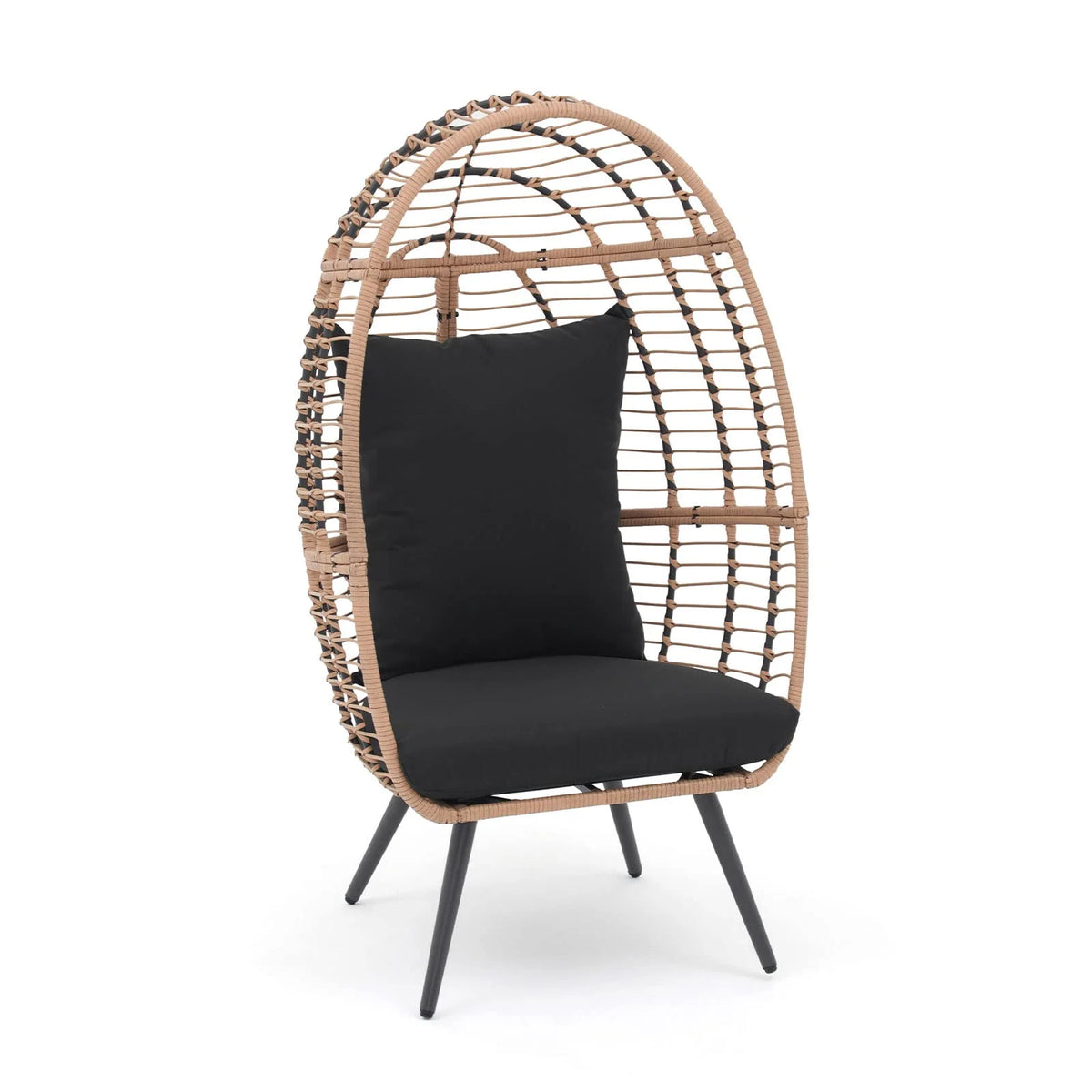 Indoor Outdoor Swing Egg Chair with Stand, Patio Foldable Grey Wicker Rattan Hanging Chair with Cushion, Light Gray