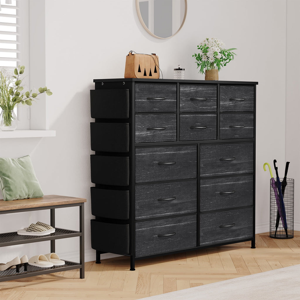 KATIDAP Dresser for Bedroom with 12 Drawer, Dressers & Chests of Drawers for Hallway, Entryway, Storage Organizer Unit with Fabric, Sturdy Metal Frame, Wood Tabletop, Easy Pull Handle,Pink