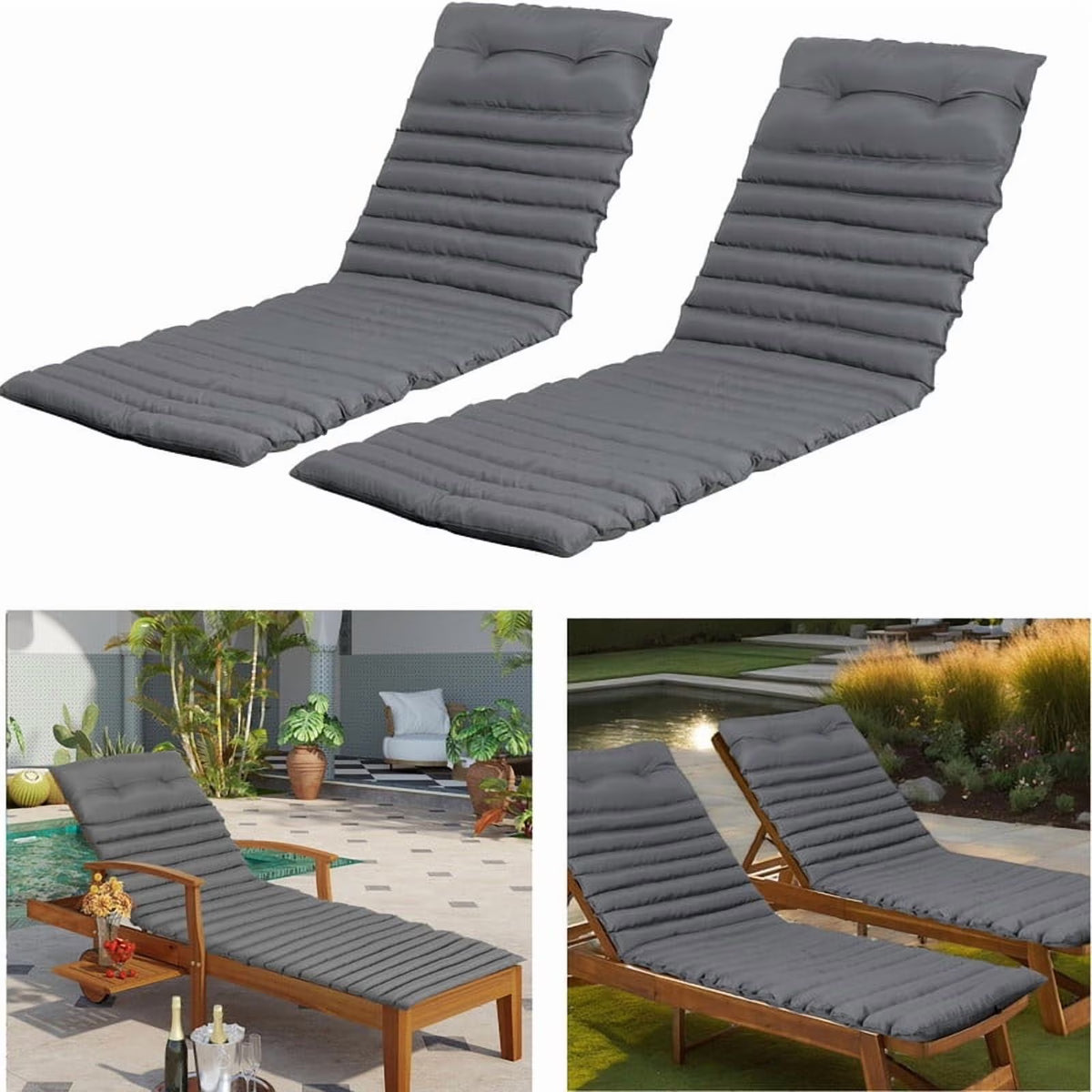 2pcs Outdoor Chaise Lounge Cushions, Waterproof Patio Foldable Chair Cushion for Garden Pool, 73 x 24in Sun Lounger Cushions for Outdoor Furniture Navy blue