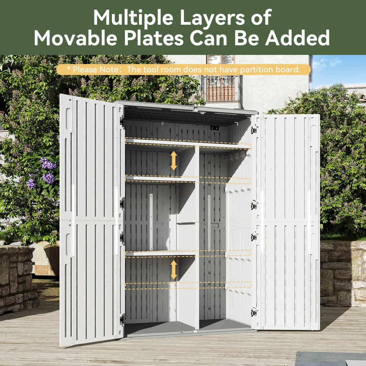 Aoxun Outdoor Storage Shed, 64 Cu.Ft Vertical Storage Sheds Outdoor with Floor, Outdoor Waterproof Storage Cabinet for Garage Storage, Pool Storage, Bike Shed, Garden Shed, Outdoor Storage(White)