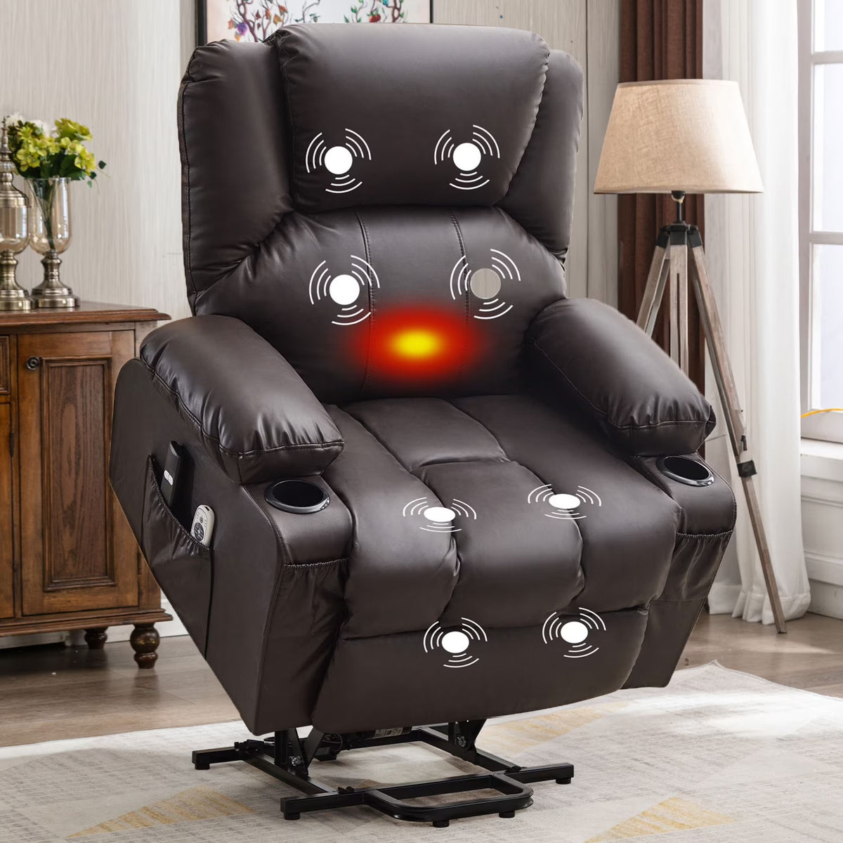 JONPONY Power Lift Recliner Chair Recliners for Elderly with Heat and Massage Recliner Chair for Living Room with Infinite Position and Side Pocket,USB Charge Port,Black