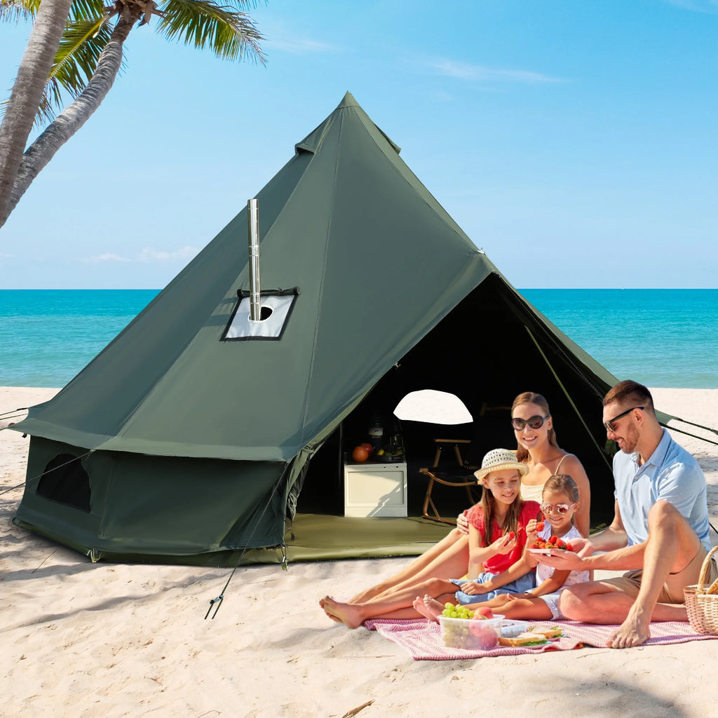 Canvas Bell Yurt Tent, 4-Seasons Shelter with Stove Jack & Waterproof, Luxury Camping Tent for Family Outdoor Adventures, 6-8 Person Use