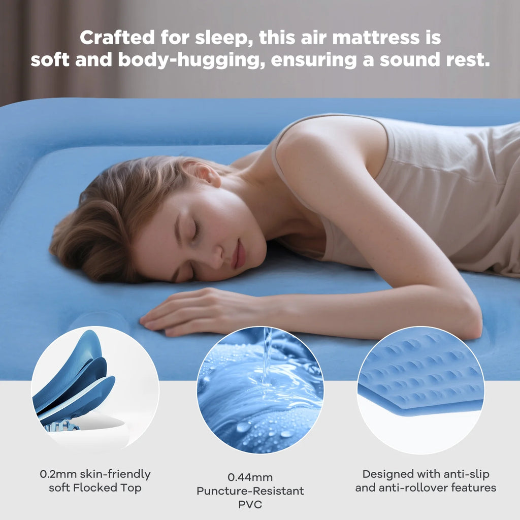 EGGORY King Size Air Mattress with Built-in Pump Inflatable Air Beds, Puncture-Resistant for Camping & Trip & Home