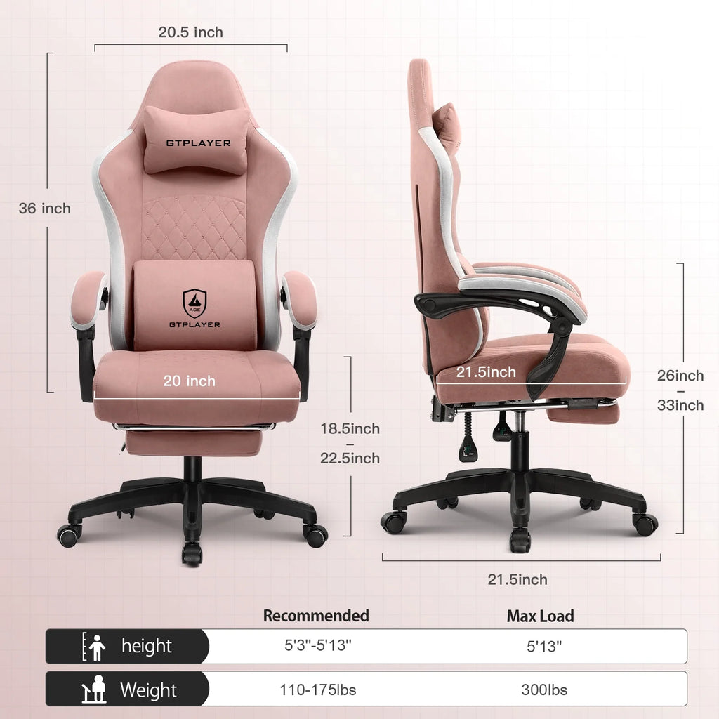 GTPLAYER Ergonomic High Back Pocket Spring Cushion Gaming Chair with Footrest & Linkage Armrests, Black