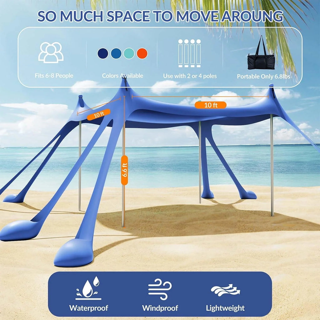 Beach Tent Canopy with 8 Sandbags 4 Aluminum Poles, Pop Up Portable Camping Sun Shelter, Easy Set Up with 2 Sand Shovel, Ground Pegs, Carrying Bag for Outdoor Beach,Picnic, Fishing