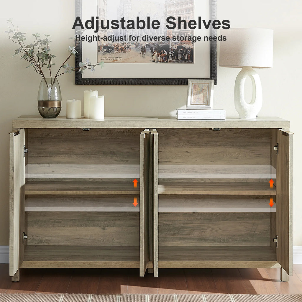 OAKHAM Fluted Sideboard Buffet Cabinet with 4 Doors, Storage Credenza with Adjustable Shelves, Modern Accent Cabinet Console, Sunwashed Ash Oak