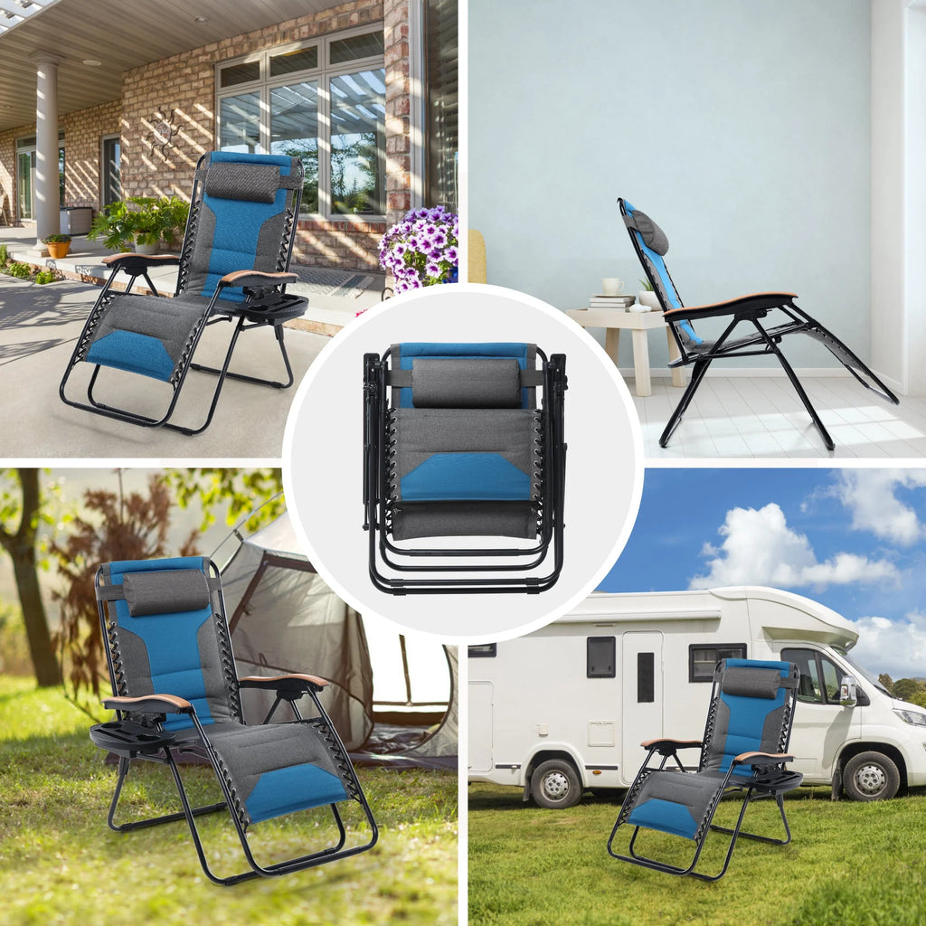 Sophia&William 2 Pieces Outdoor Oversized Padded Zero Gravity Chairs - Grey