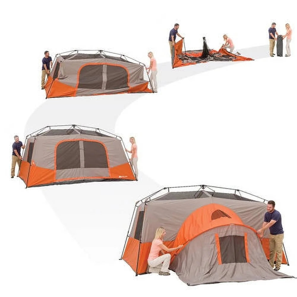 Ozark Trail 11-Person Instant Cabin Tent with Private Room 3-Room Family Camping Tent with Awning