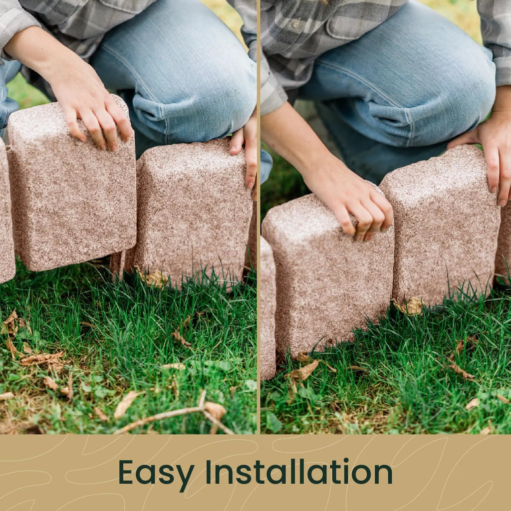 Beuta Landscape Edging | Garden Edging Border | Faux Stone Block XL for Lawn Edging, Flower Beds & Yard Edging 1 Pack | Each Section Has 6 Blocks 48" L x 4" W x 9.5" H | 3 Spikes | Sandstone