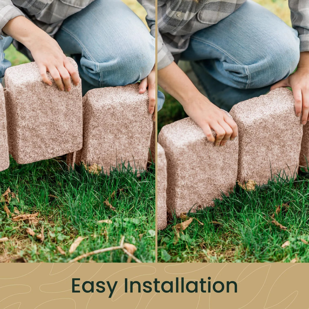 Beuta Landscape Edging | Garden Edging Border | Faux Stone Block XL for Lawn Edging, Flower Beds & Yard Edging 1 Pack | Each Section Has 6 Blocks 48" L x 4" W x 9.5" H | 3 Spikes | Sandstone