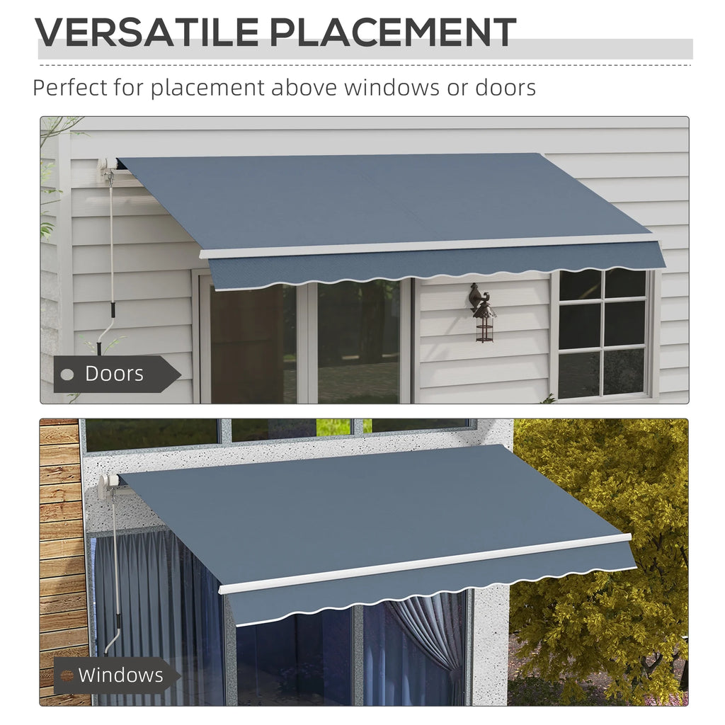 Outsunny 12' x 10' Manual Retractable Awning Outdoor Sunshade Shelter for Patio, Balcony, Yard, with Adjustable & Versatile Design, Beige and White