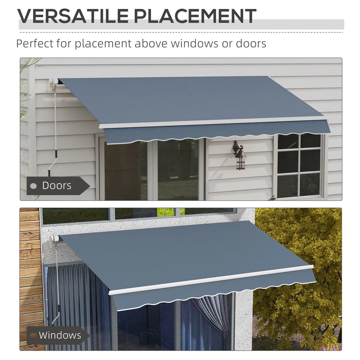Outsunny 12' x 10' Manual Retractable Awning Outdoor Sunshade Shelter for Patio, Balcony, Yard, with Adjustable & Versatile Design, Beige and White