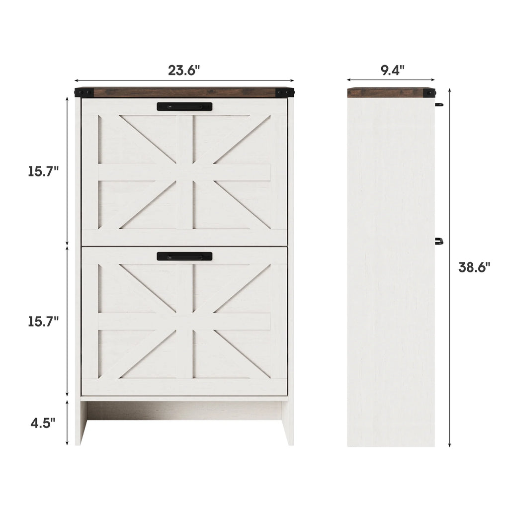 VEANERWOOD Shoes Storage Cabinet With Doors, Farmhouse Shoe Cabinet With 2 Flip Drawers For Entryway,Gray