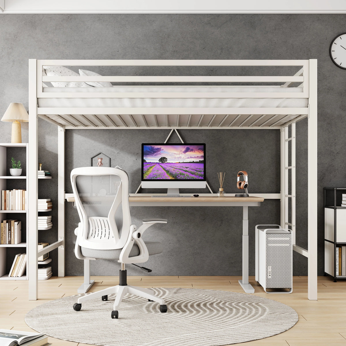 Amolife Twin Size Heavy Duty Metal Loft Bed with Removable Ladder & Full-Length Guardrail, Black