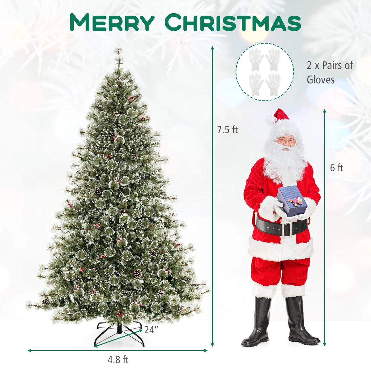 Costway 9 FT Artificial Christmas Tree with  360 Quick Power Connector 1714 Pine Needles