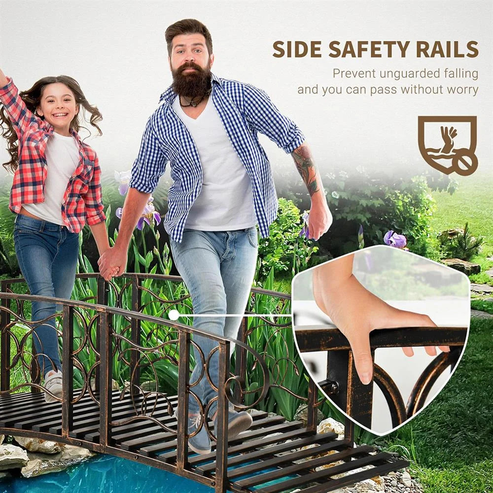 GVN Bridge, Garden Bridge,Metal Arch Backyard Garden Bridge with 660 lbs. Weight Capacity, Safety Siderails, Black