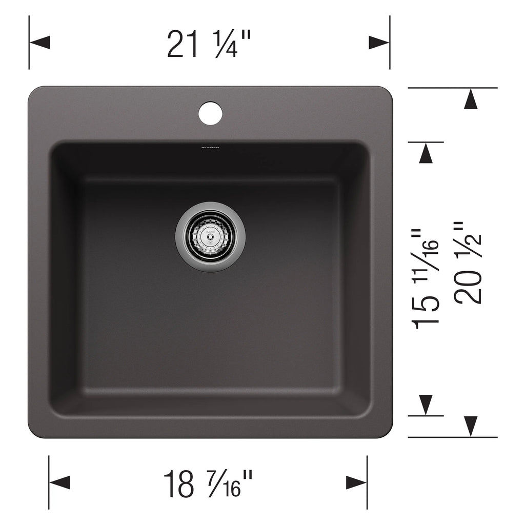 Blanco 443227 21 in. Liven Silgranti Single Bowl Dual Mount Kitchen Sink - Anthracite