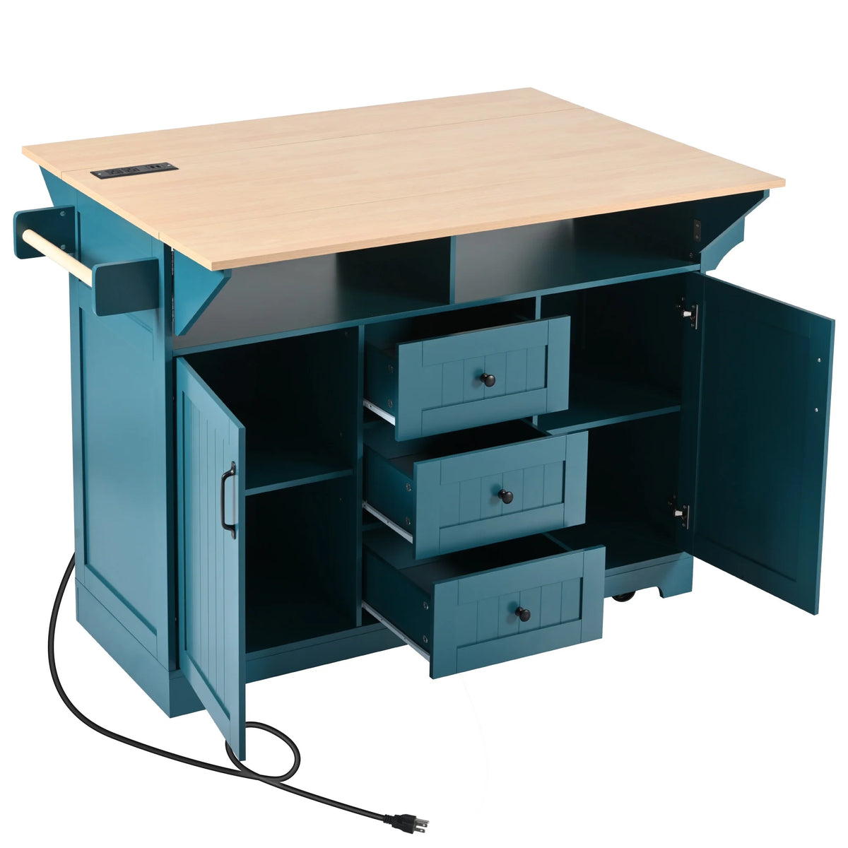 Homy Casa Rolling Large Garage Storage Cabinet with Dual Drop Leaves, Power Outlets for Office Gym, School