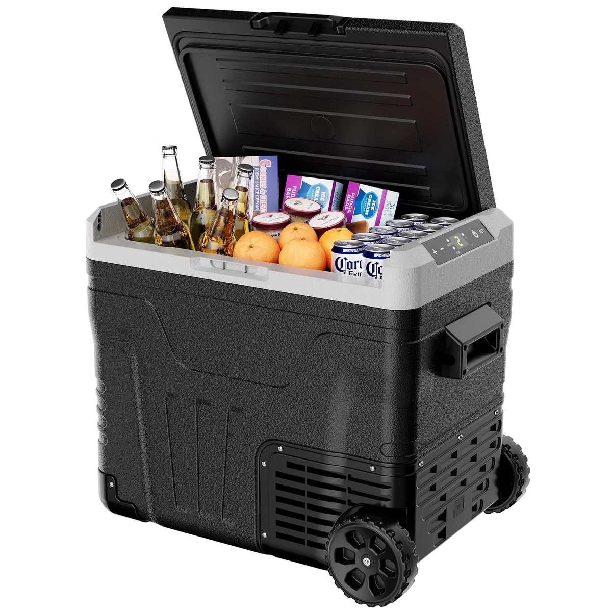 Simzlife 12V Car Refrigerator, 37QT Electric Cooler DC/AC, -4 ~68, RV Freezer Fridge Cooler with Wheels & 2 Baskets