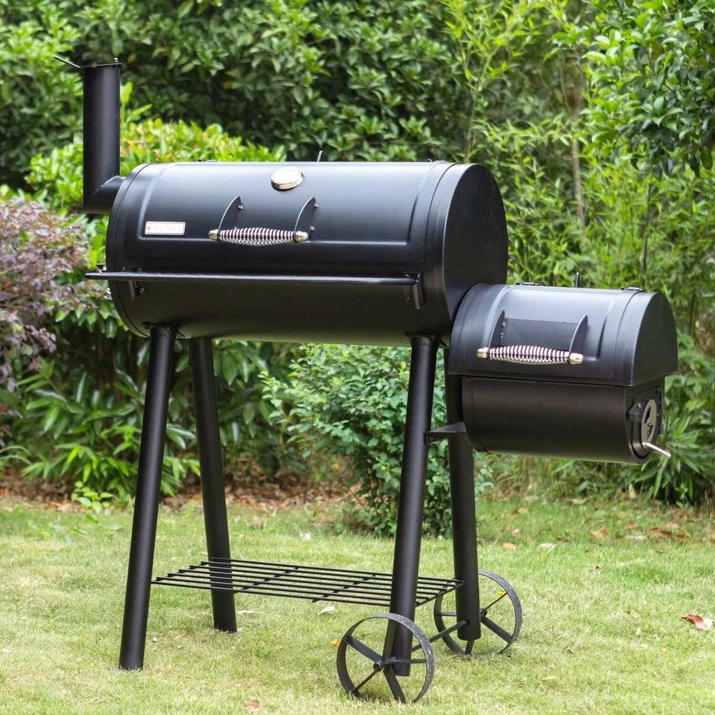 Summit Living Charcoal Grill with Offset Smoker 941 sq.in. Extra Large BBQ Grill Black