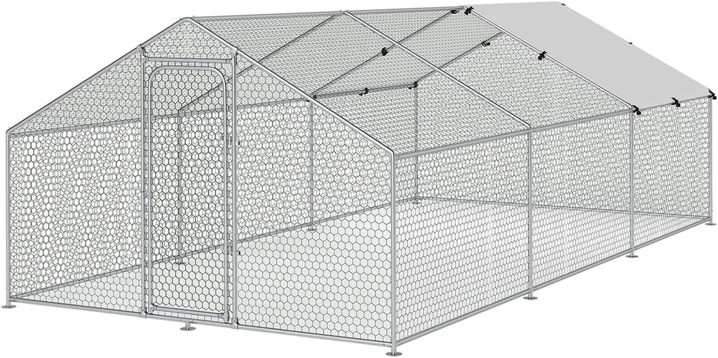 Large Metal Chicken Coop Walk-in Poultry Cage with Waterproof and UV-Resistant Cover Outdoor Chicken Run Hen Rabbit Duck House for Backyard Farm Use Spire Roof(10 W x 4.9 L x 6.4 H)