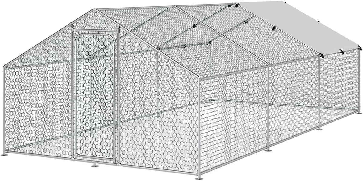 Large Metal Chicken Coop Walk-in Poultry Cage with Waterproof and UV-Resistant Cover Outdoor Chicken Run Hen Rabbit Duck House for Backyard Farm Use Spire Roof(10 W x 4.9 L x 6.4 H)
