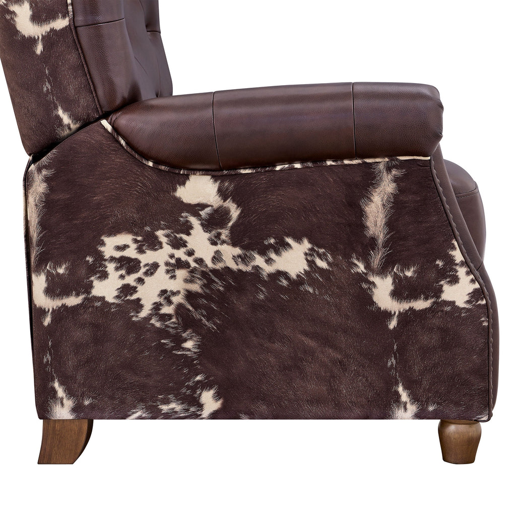 Pioneer Woman Harper Pushback Leather Recliner, Whiskey & Faux Cowhide Upholstery