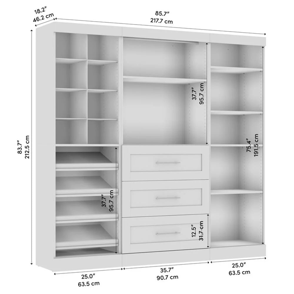 Bestar Pur 86W Closet Organizer System in White - Engineered Wood