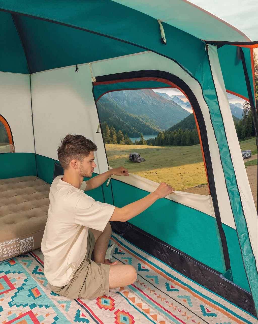Mapskey 4 Person Tent for Camping , Family Cabin with Mesh Door Ventilation Windows for Beach Hiking Backpacking