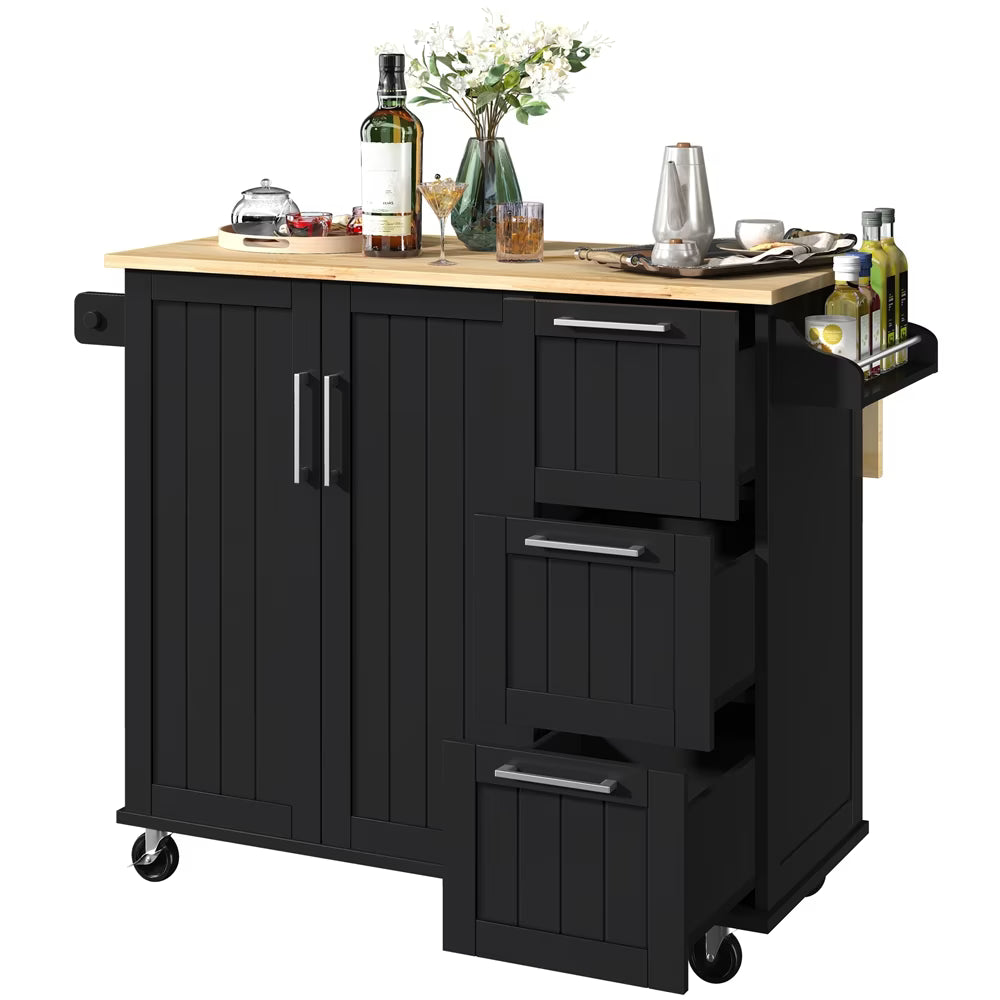 Renwick Rolling Kitchen Cart with Cabinets and Drawers, White