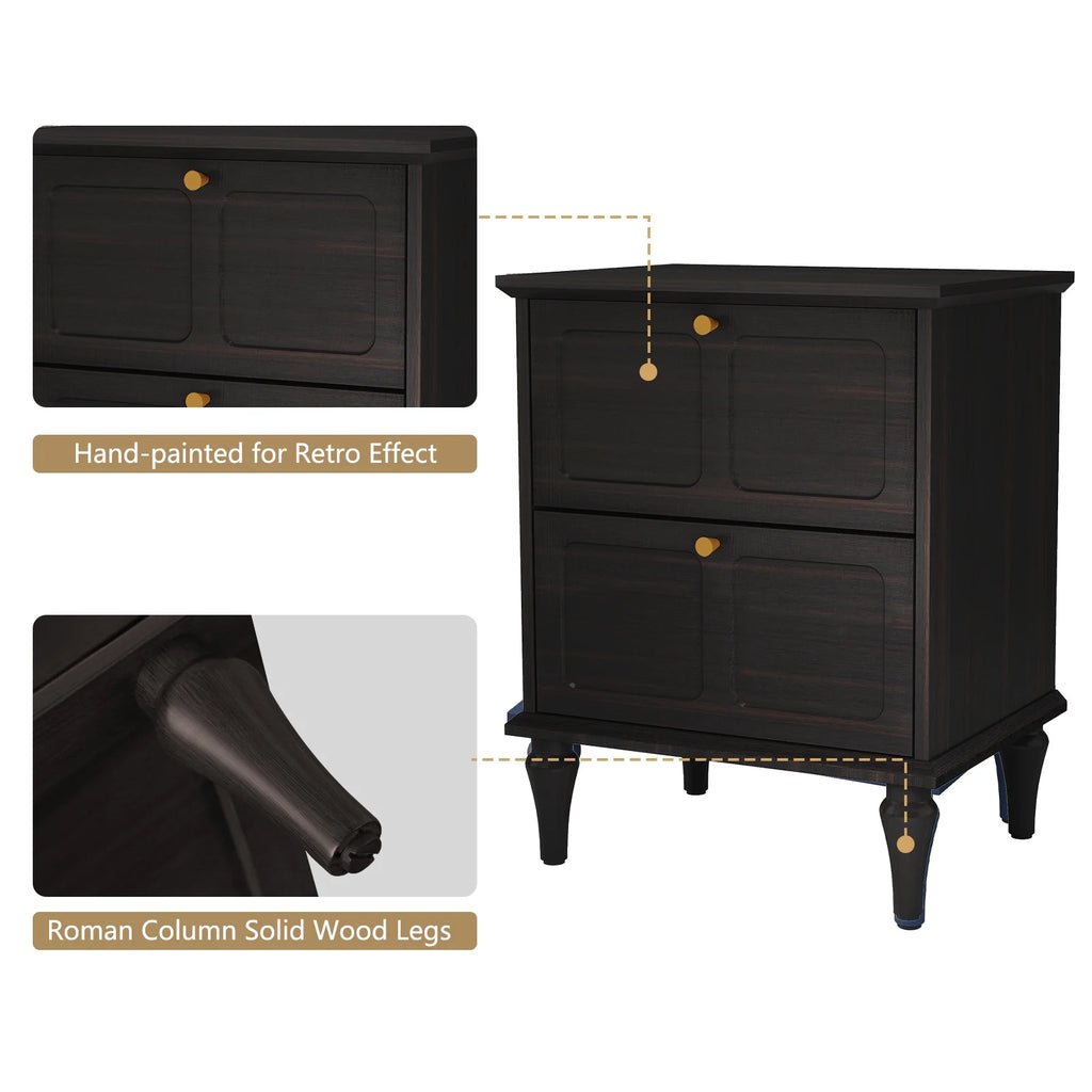 HLR 20" Mid Century Nightstands Set of 2 with Drawers, Wood Bedside Table End Table for Bedroom, Brown