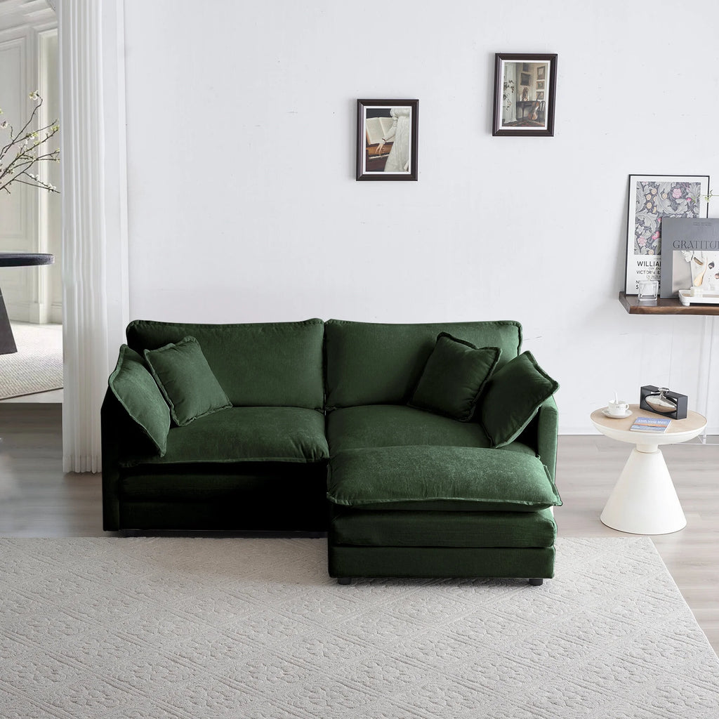 Comfy Deep Seat Sofa Chair, Upholstered Chenille Fabric Armchair with Toss Pillow for Living Room, Bedroom - Beige, Sturdy Wood Frame, 22+ Combination Options