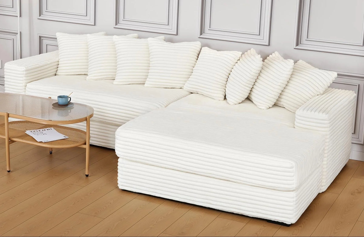 Advwin 110" Oversized L Shaped Sofa with Chaise, Comfy Plush 2-Piece L-Shaped Sectional Couches with 8 Pillows, Soft Fluffy Upholstered Sofa Bed for Living Room Apartment Bedroom, Light Gray