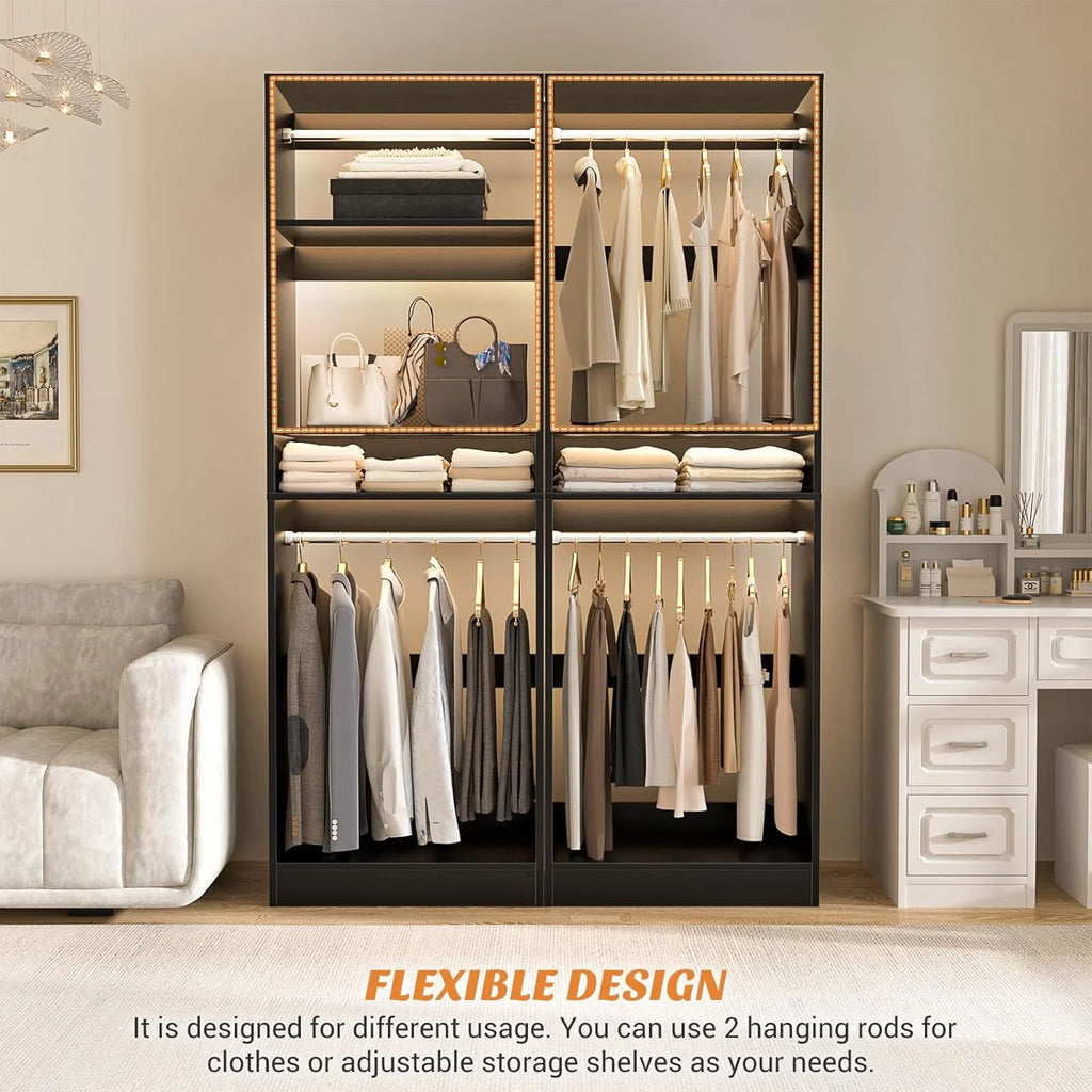 Homieasy 25 Closet System, Freestanding Closet Organizer Wardrobe with Hanging Rods and Shelves, Adjustable Clothes Garment Rack, Sturdy Walk in Closet Tower, White