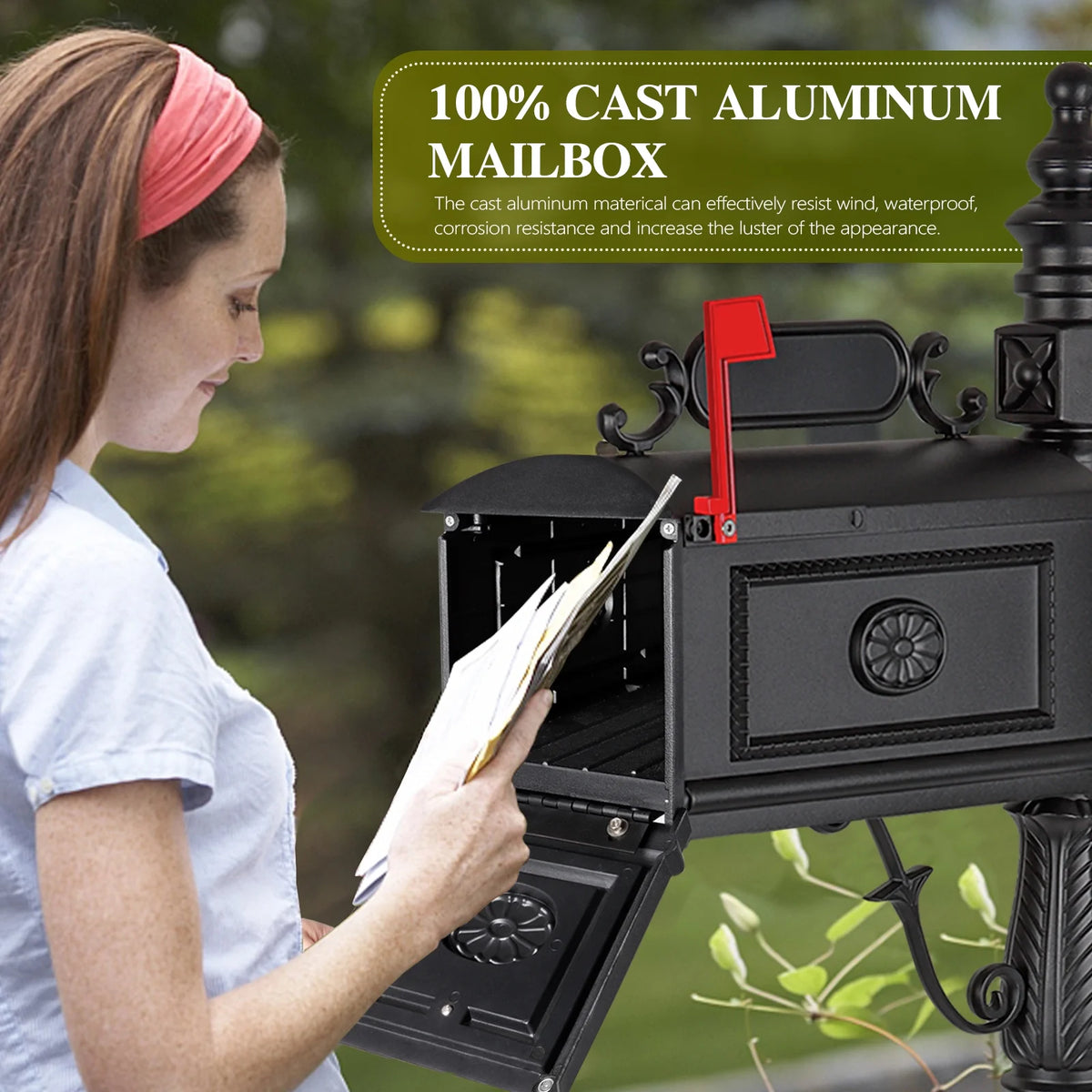 Betisef Large Cast Aluminum Mailbox Barcelona Decorative Post Mail Box Combination Stratford Heavy Duty