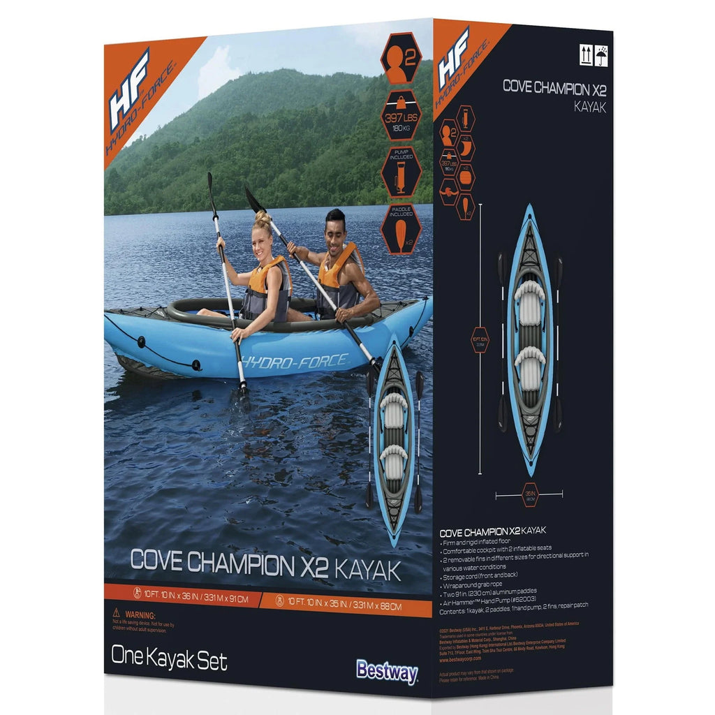 Hydro-Force Cove Champion X2 Inflatable Kayak - Two-Person Kayak Set (10’10” Long)