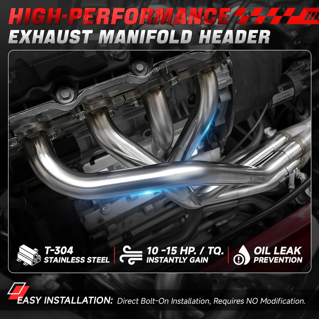 Stainless Steel Long Tube Exhaust Manifold Header for 1994-2004 Ford Mustang 3.8L V6