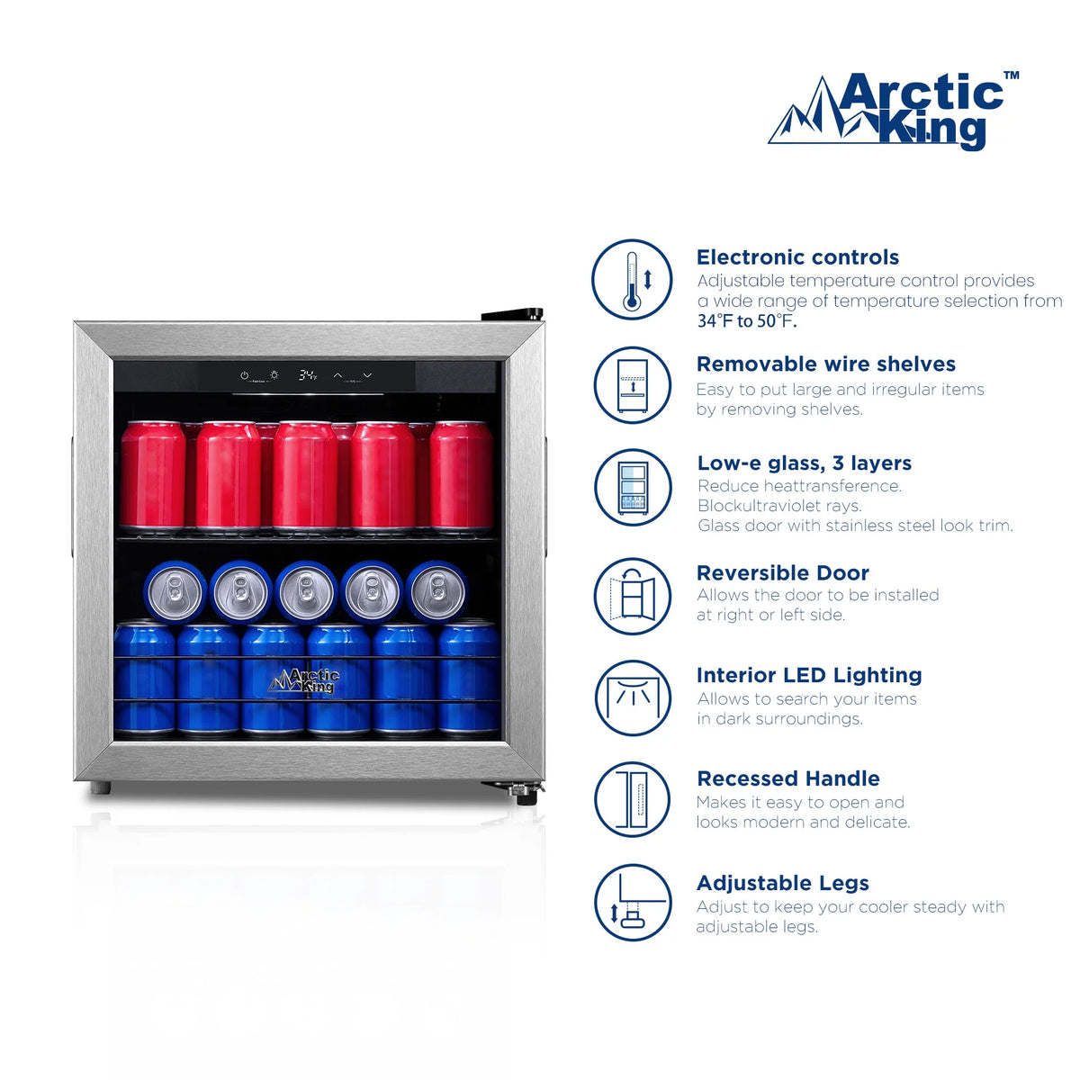 Arctic King 48-Can Stainless Steel Beverage Fridge & Cooler with Electrical Control, ARV48B1AST