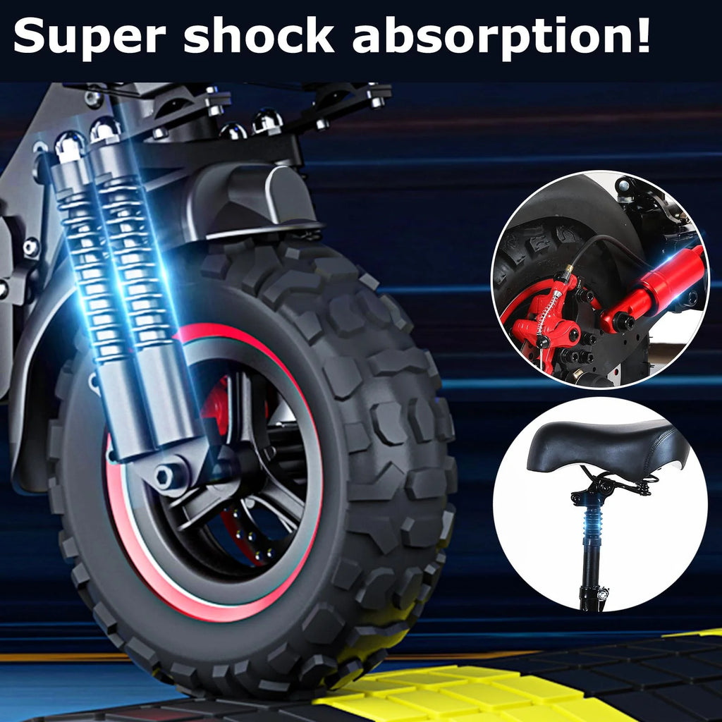 MIWEN 11'' Offroad Electric Scooter for Adult with Seat 1200W Motor up to 34MPH,30-34Miles Long Range Fast Electricscooter 48V 21Ah Foldable Escooter