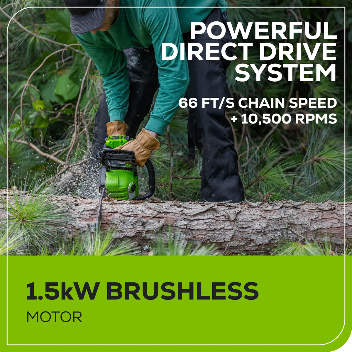 Greenworks 60V 16" 1.5kW Brushless Chainsaw with 2.5 Ah Battery & 3 Amp Charger 2028602