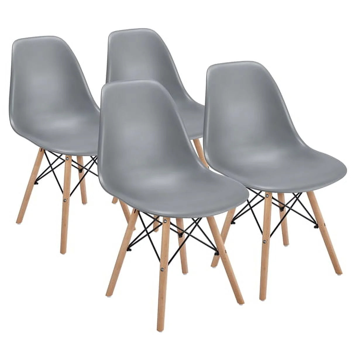 Yaheetech Set of 4 Modern Dining Chairs with Natural Beech for Kitchen Dining Bedroom Living Room, White